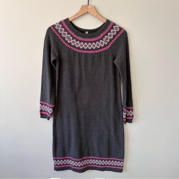 Hanna Andersson Fair Isle Sweater Dress Womens XS Gray & Violet Nordic Knit - Picture 1 of 13
